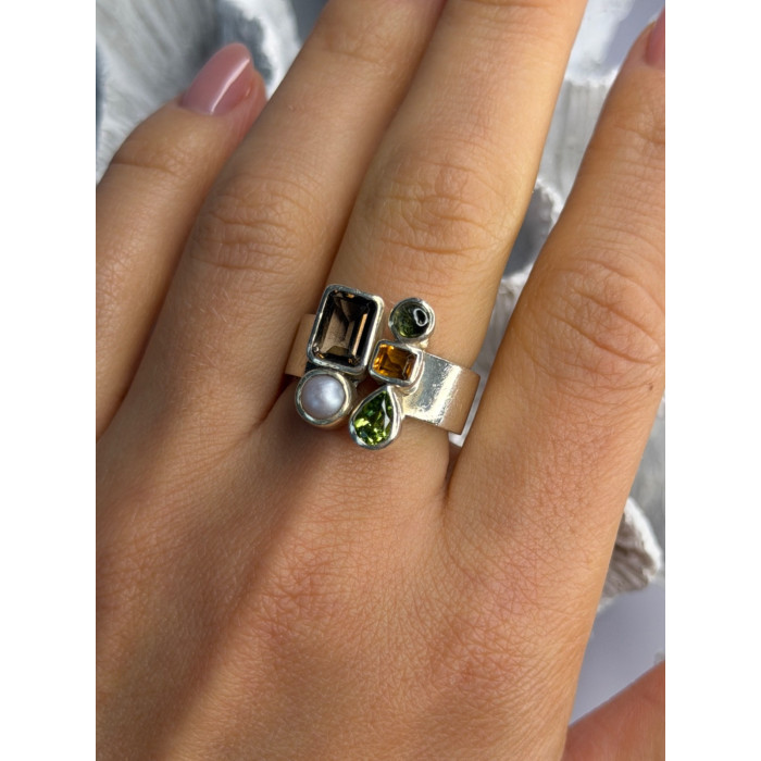 925 Sterling Silver Multi Color Gemstones Ring Size 8