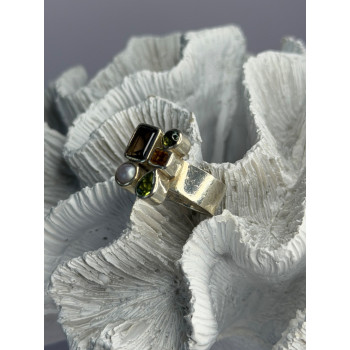 925 Sterling Silver Multi Color Gemstones Ring Size 8
