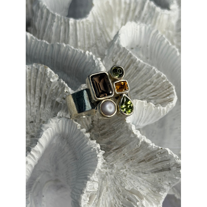 925 Sterling Silver Multi Color Gemstones Ring Size 8