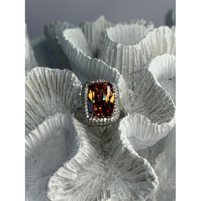 925 Sterling Silver Orange Crystal & Cz Ring Size 5