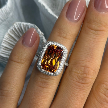 925 Sterling Silver Orange Crystal & Cz Ring Size 5