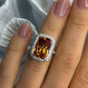 925 Sterling Silver Orange Crystal & Cz Ring Size 5