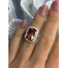 925 Sterling Silver Orange Crystal & Cz Ring Size 5