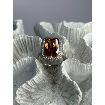 925 Sterling Silver Orange Crystal & Cz Ring Size 5