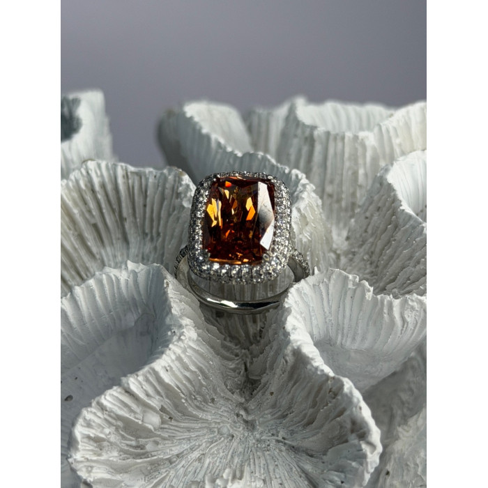 925 Sterling Silver Orange Crystal & Cz Ring Size 5