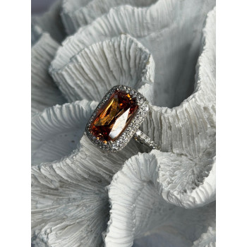 925 Sterling Silver Orange Crystal & Cz Ring Size 5
