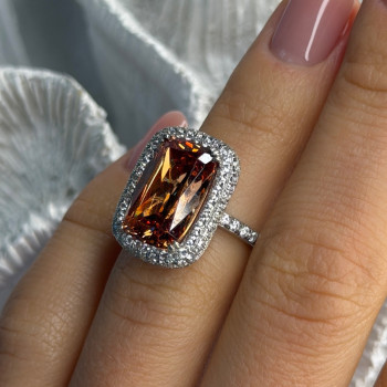 925 Sterling Silver Orange Crystal & Cz Ring Size 5