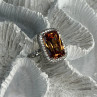 925 Sterling Silver Orange Crystal & Cz Ring Size 5