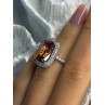 925 Sterling Silver Orange Crystal & Cz Ring Size 5