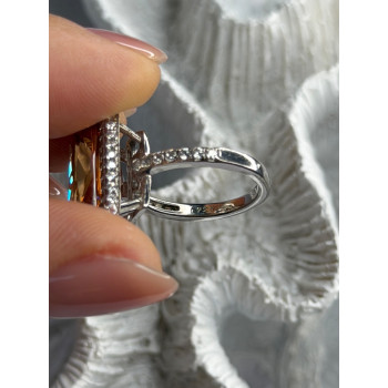 925 Sterling Silver Orange Crystal & Cz Ring Size 5