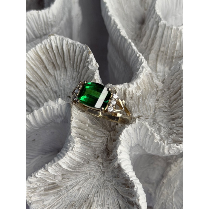 925 Sterling Silver Green Crystal & Cz Ring Size 7