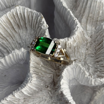 925 Sterling Silver Green Crystal & Cz Ring Size 7