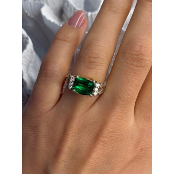 925 Sterling Silver Green Crystal & Cz Ring Size 7