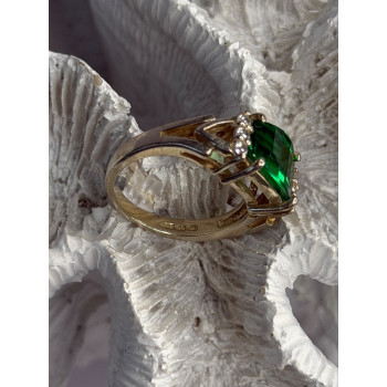 925 Sterling Silver Green Crystal & Cz Ring Size 7