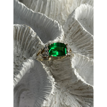 925 Sterling Silver Green Crystal & Cz Ring Size 7