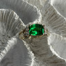 925 Sterling Silver Green Crystal & Cz Ring Size 7