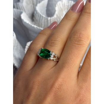 925 Sterling Silver Green Crystal & Cz Ring Size 7