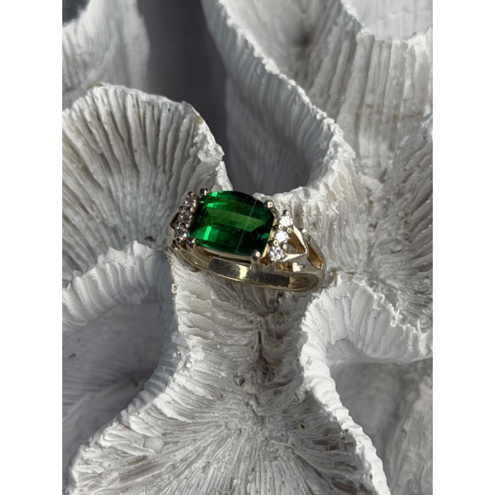 925 Sterling Silver Green Crystal & Cz Ring Size 7