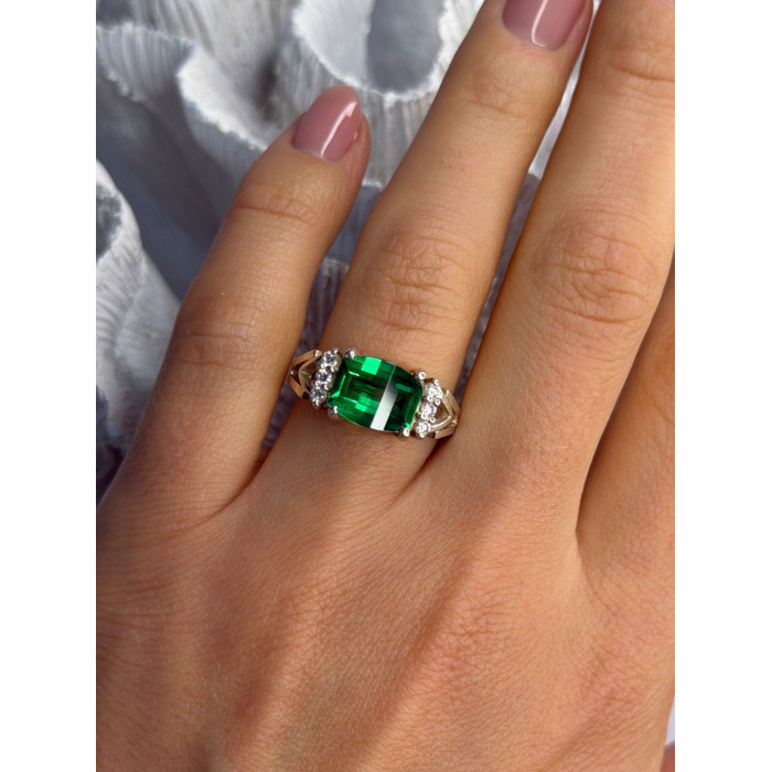 925 Sterling Silver Green Crystal & Cz Ring Size 7