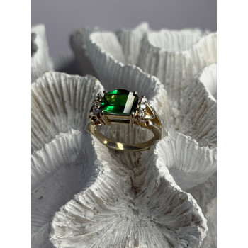 925 Sterling Silver Green Crystal & Cz Ring Size 7