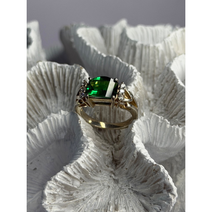925 Sterling Silver Green Crystal & Cz Ring Size 7