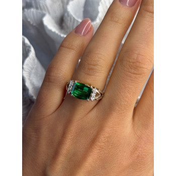 925 Sterling Silver Green Crystal & Cz Ring Size 7