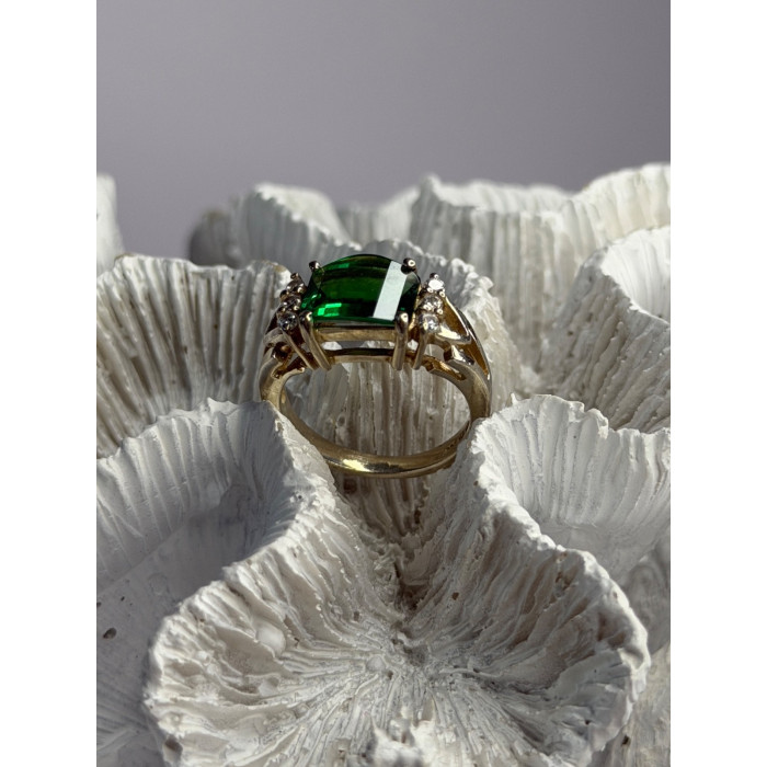 925 Sterling Silver Green Crystal & Cz Ring Size 7