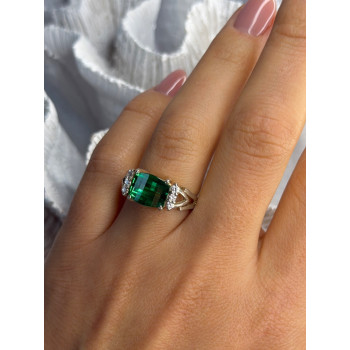 925 Sterling Silver Green Crystal & Cz Ring Size 7