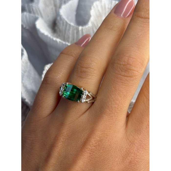925 Sterling Silver Green Crystal & Cz Ring Size 7