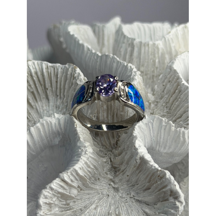 AK 925 Sterling Silver Amethyst & Opal & Beryl Ring Size 8
