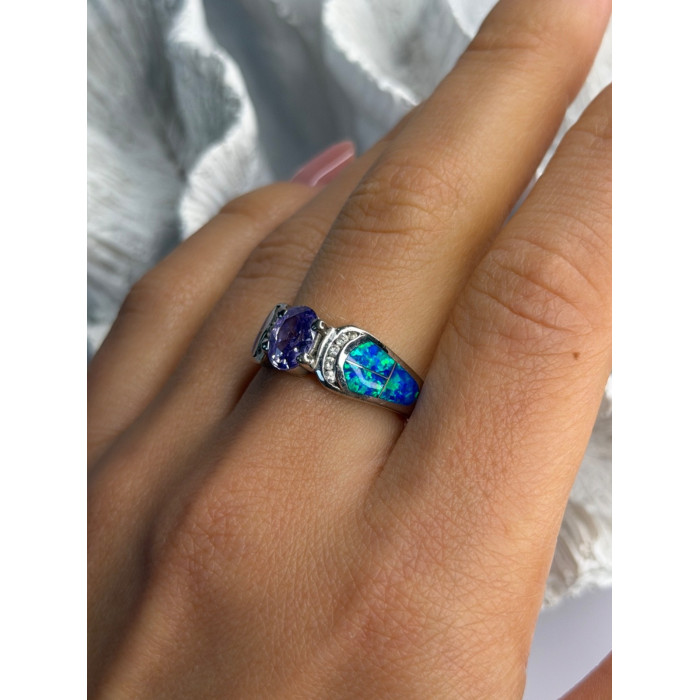 AK 925 Sterling Silver Amethyst & Opal & Beryl Ring Size 8