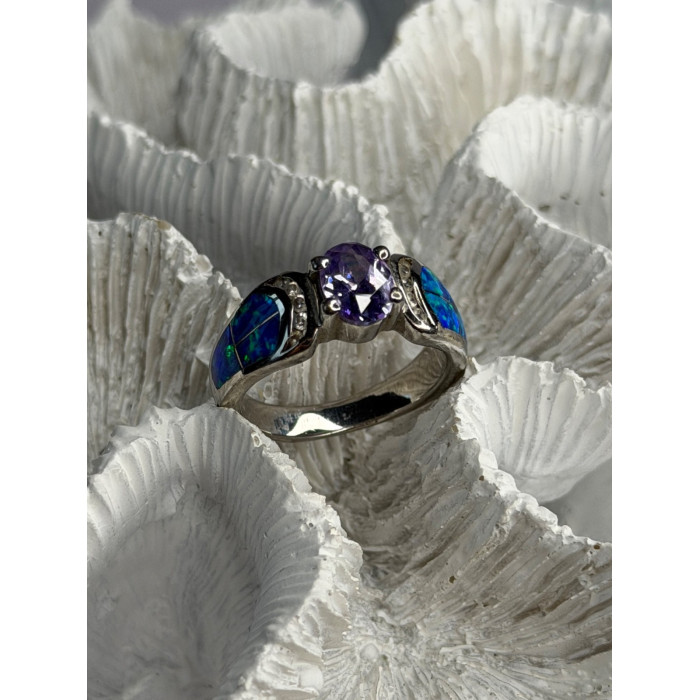 AK 925 Sterling Silver Amethyst & Opal & Beryl Ring Size 8