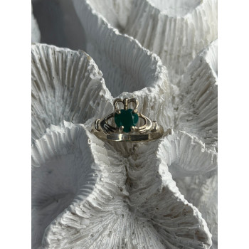 925 Sterling Silver Emerald Heart Ring Size 7