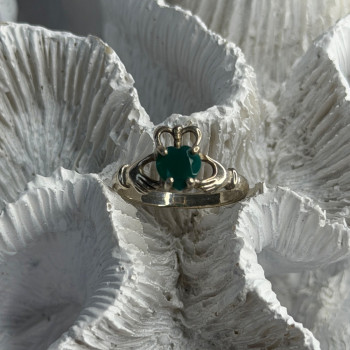 925 Sterling Silver Emerald Heart Ring Size 7