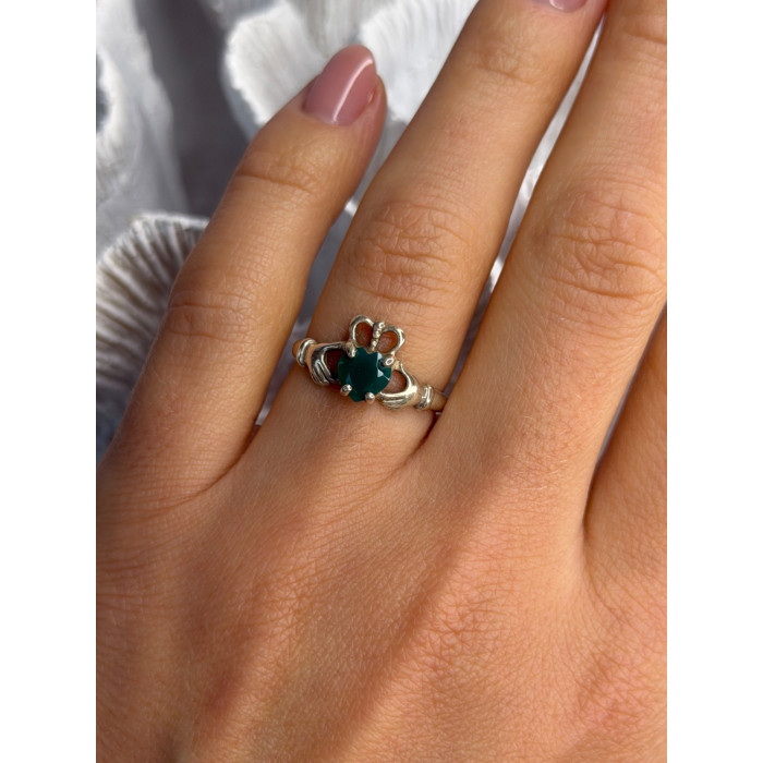 925 Sterling Silver Emerald Heart Ring Size 7