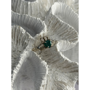 925 Sterling Silver Emerald Heart Ring Size 7