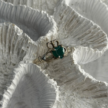 925 Sterling Silver Emerald Heart Ring Size 7