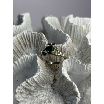 925 Sterling Silver Emerald Heart Ring Size 7