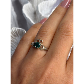 925 Sterling Silver Emerald Heart Ring Size 7