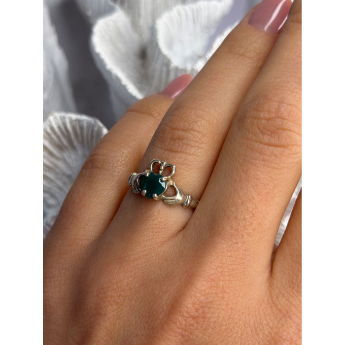 925 Sterling Silver Emerald Heart Ring Size 7
