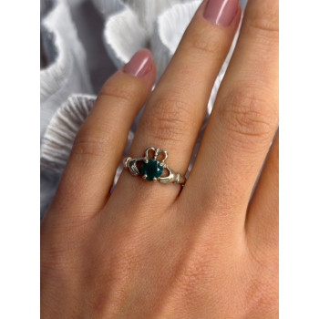 925 Sterling Silver Emerald Heart Ring Size 7