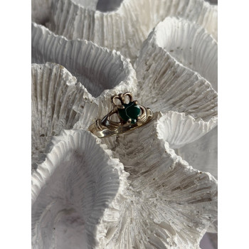 925 Sterling Silver Emerald Heart Ring Size 7