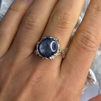 925 Sterling Silver Blue Tumbled Sapphire & Iolite Ring Size 9