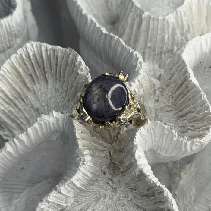 925 Sterling Silver Blue Tumbled Sapphire & Iolite Ring Size 9