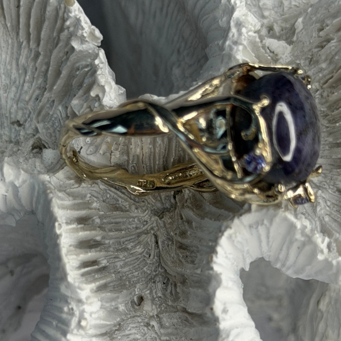 925 Sterling Silver Blue Tumbled Sapphire & Iolite Ring Size 9