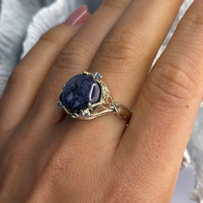 925 Sterling Silver Blue Tumbled Sapphire & Iolite Ring Size 9