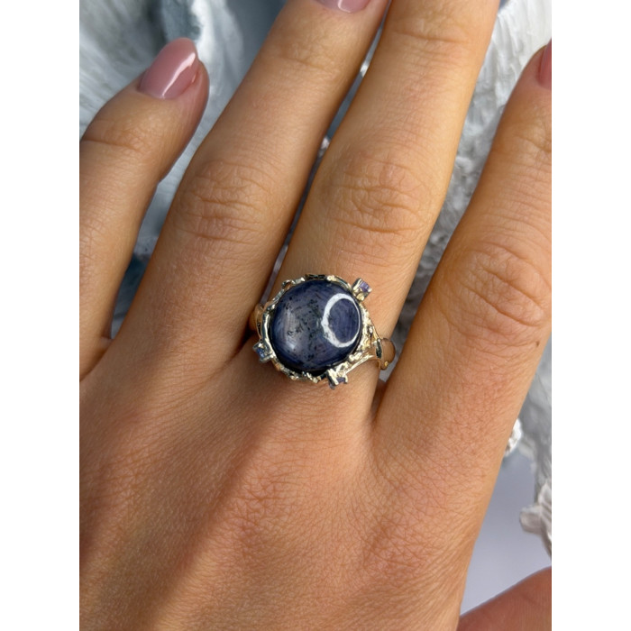 925 Sterling Silver Blue Tumbled Sapphire & Iolite Ring Size 9