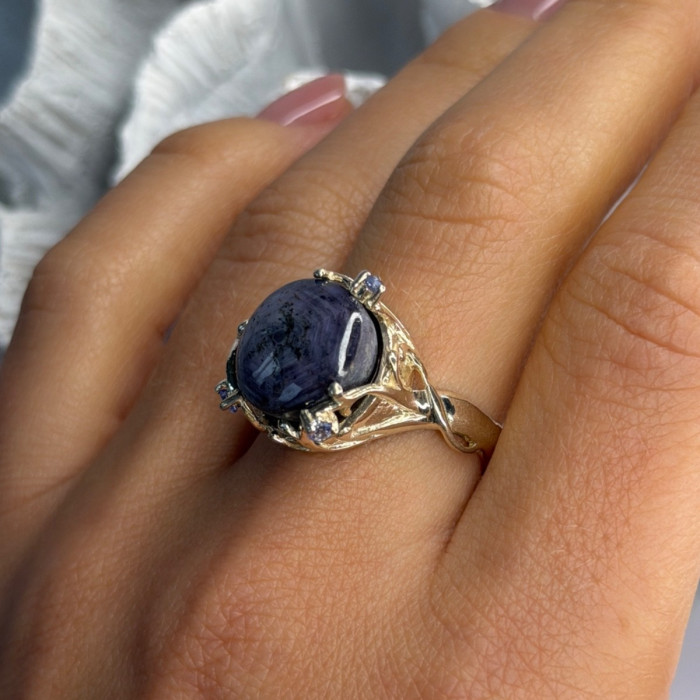 925 Sterling Silver Blue Tumbled Sapphire & Iolite Ring Size 9
