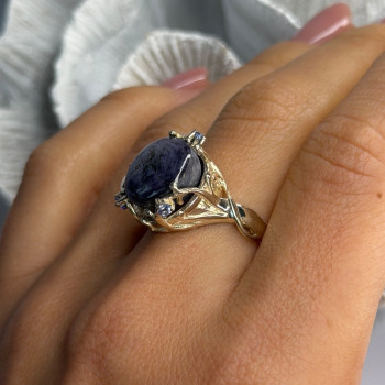925 Sterling Silver Blue Tumbled Sapphire & Iolite Ring Size 9