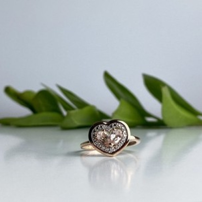 925 Sterling Silver Gold Plated Morganite Ring Size 10